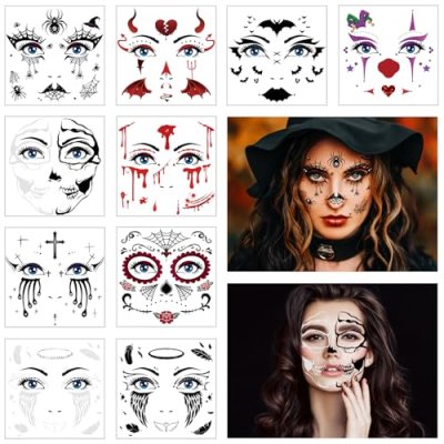 HOWAF 10 Halloween Face Tattoo Stickers, Day of…