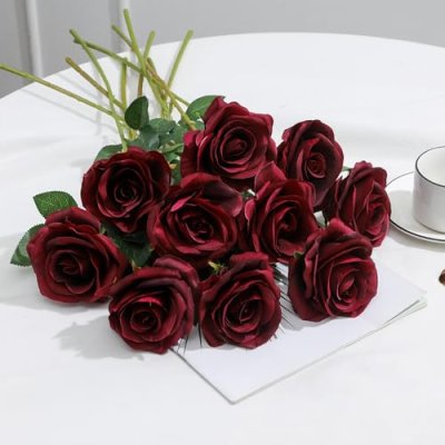 LEUCHTAMOR 10Pcs Artificial Roses Fake Silk…