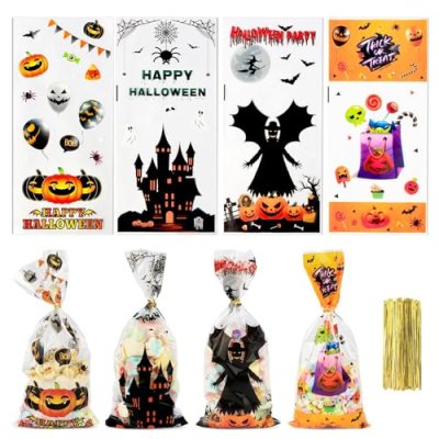 100PCS Halloween Sweets Treat Bags - Cellophane…