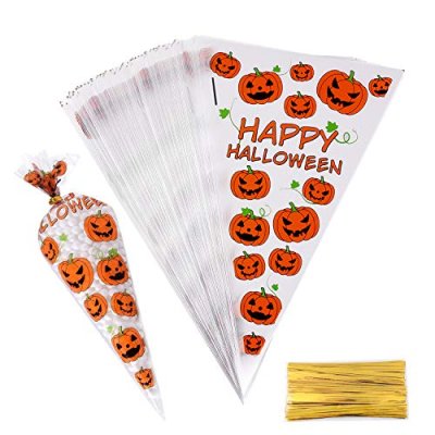 MIAHART 100 Counts Halloween Cone Cellophane Bags…