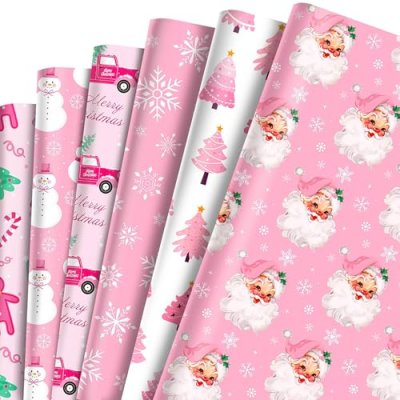 MORAINJAY 12 Sheets Wrapping Paper Christmas Pink…