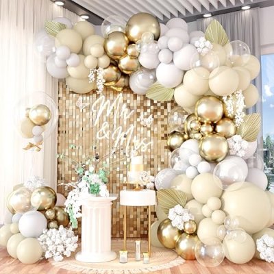 128pcs White Sand Metallic Gold Balloon Garland…