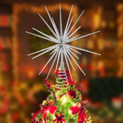 13.7 Inch Silver Christmas Tree Topper - 3D Burst…