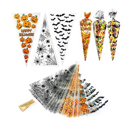 150Pcs Pumpkin Cone Bag Halloween Clear…