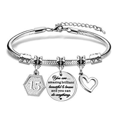 HEYEJET 15th Birthday Bracelet Girls Charm Gift