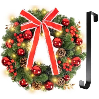 16 Inch Christmas Wreath with 30 LED Lights, 8…