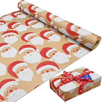 16m Roll of Kraft Santa Claus Wrapping Paper Roll…
