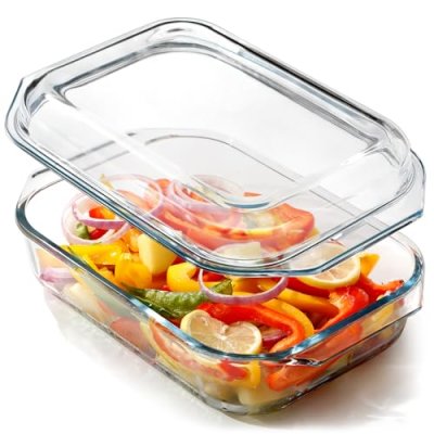 2.1L Glass Casserole Dish With Glass Lid - Lidded…