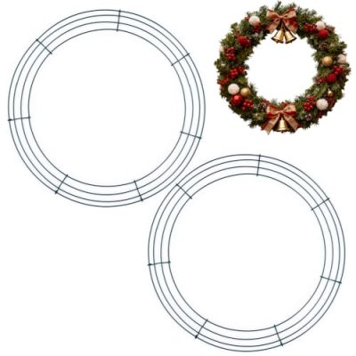 2 Pack Green Christmas Wire Wreath Rings 16inch…