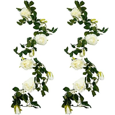2 Pack Artificial Rose Garland, 6.5ft Fake Silk…