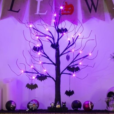 EAMBRITE 2FT Black Halloween Tree with Bats…