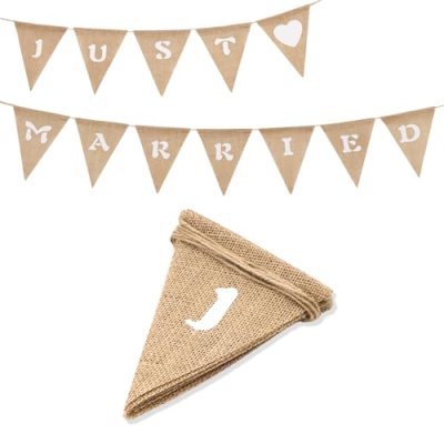 G2PLUS JUST MARRIED Burlap Bunting - 9 Feet…