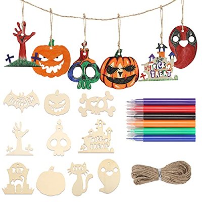 DERAYEE 20PCS Halloween Wooden Ornaments,…