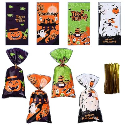 200PCS Halloween Candy Treat Bags, Clear…