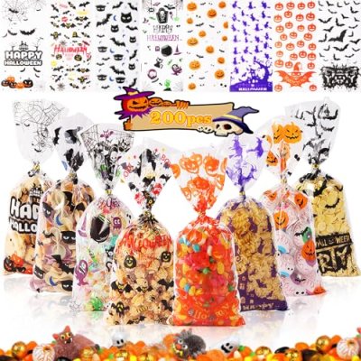 200pcs Halloween Cellophane Bags, Pumpkin Spider…