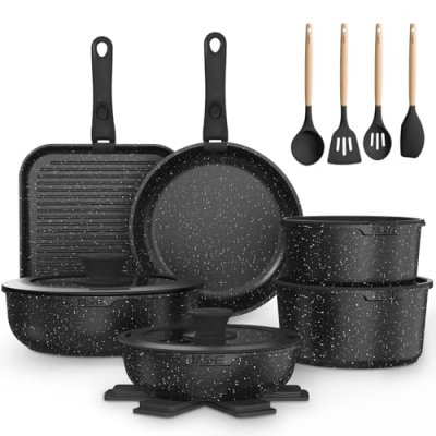 YASHE 21-Piece Pots and Pans Set with Removable…