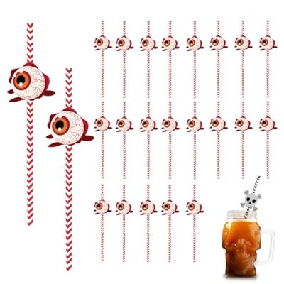 COSORO 24pcs Halloween Paper Straws Drink…