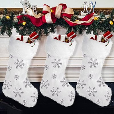 DTYDECL 3 Pack Christmas Stockings, White Faux…