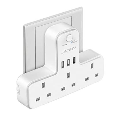 JSVER 3 Way Plug Adapter with USB Ports