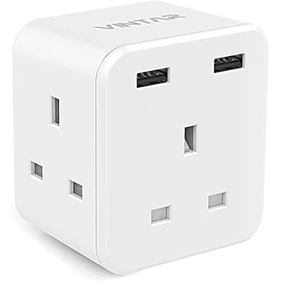 VINTAR 3-Way Plug Adaptor with 2 USB Ports