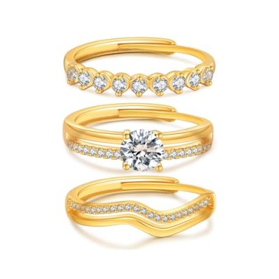 NEVEGE 3Pcs Gold Rings for Women, 14K Gold Plated…