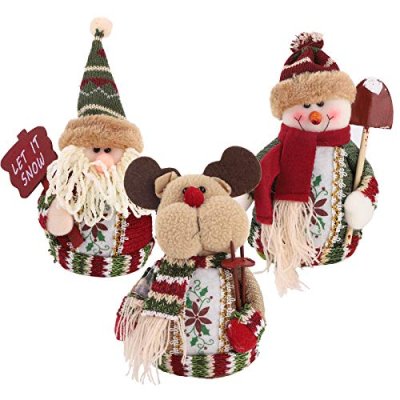 3 Pieces Christmas Sitting Ornament, Plush Santa…