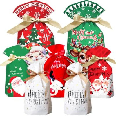 30 Pcs Christmas Drawstring Gift Wrapping Bags,…