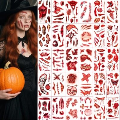 30 Sheets Halloween Tattoos, Scar Tattoos…