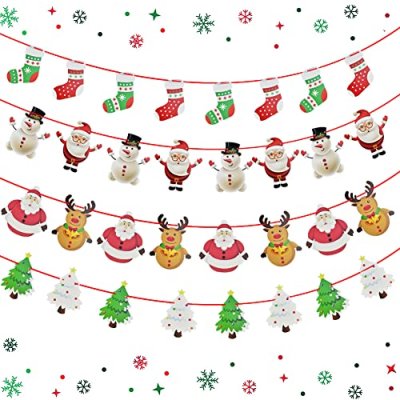 QUCUMER 4 Pcs Christmas Hanging Banner Christmas…