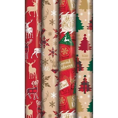 4 x 8M Rolls of Christmas Gift Wrap Wrapping…