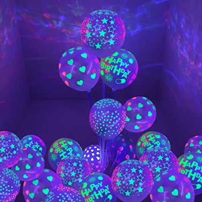 GELASGO 40 Pcs Glow Neon Balloons, 12 Inch Night…