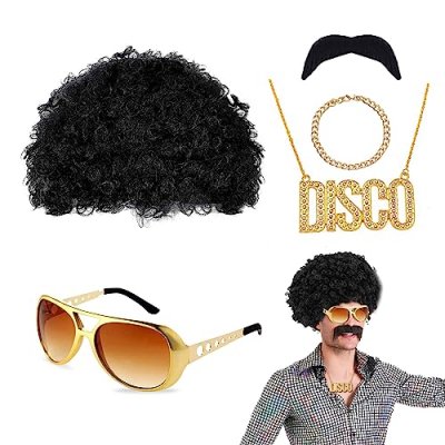 VIKSAUN 5 Pcs Disco Hippie Costume, Funky Afro…