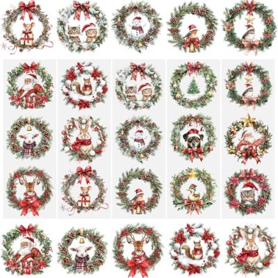 WANDIC 5 Sheets Christmas Garland Rub on…