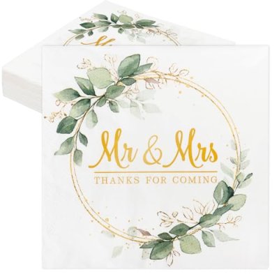 50pcs Mr & Mrs Wedding Napkins Thanks for Coming…