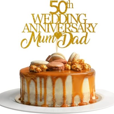 50th Wedding Mum & Dad Glitter Card Cake Topper…