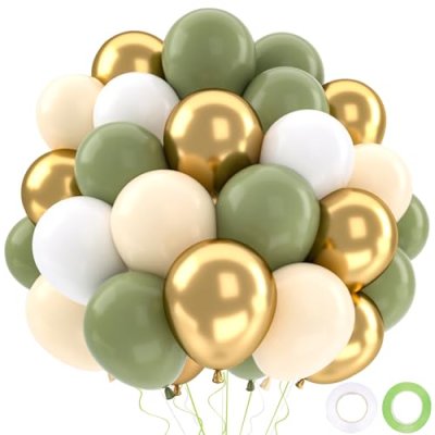 QIFU 52pcs Sage Green and Gold Balloons, Olive…