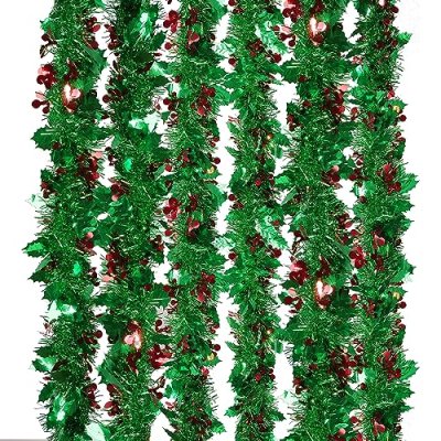 6 Packs Christmas Tinsel Garland Metallic Green…