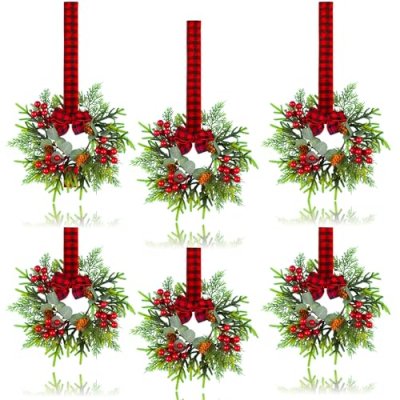 6 Pcs Small Christmas Wreath - Mini Wreaths with…