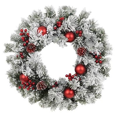 60cm Pre-Lit Christmas Wreath Red Baubles Berries…