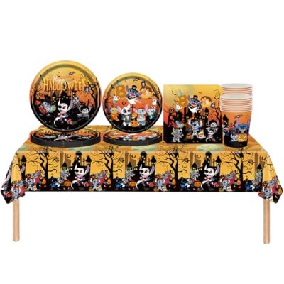69Pcs Halloween Party Tableware Plastic Table…