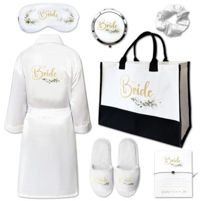 7pc Bride Gifts Botanical Bride Dressing Gown…
