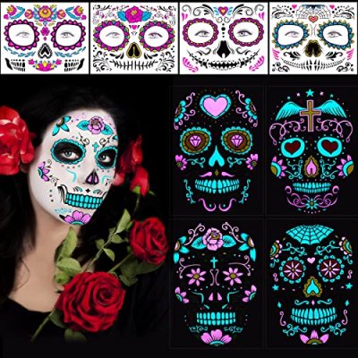 8 Sheets Halloween Face Temporary Tattoos,…