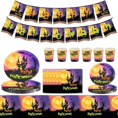 85Pcs Halloween Party Tableware Set 16 Guests…