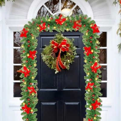 9ft Christmas Garland with Lights - 2 Pack Green…