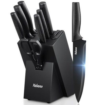 Yabano Knife Set with Block, 8 Piece Stainless…