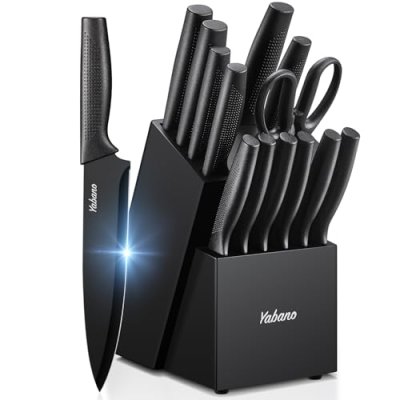 Yabano Knife Block Set, 14-Piece Kitchen Knife…