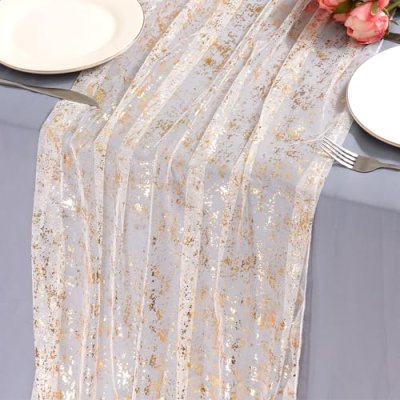 LOMOHOO Table Runner Beige Gold Gauze 70x300cm,…