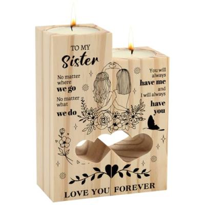 CadeauJoie Double Heart Shaped Candle Holder for Sisters