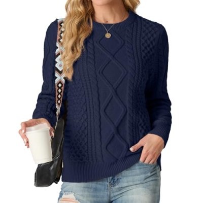 GRECERELLE Ladies Jumpers Crew Neck Cable Knitted…