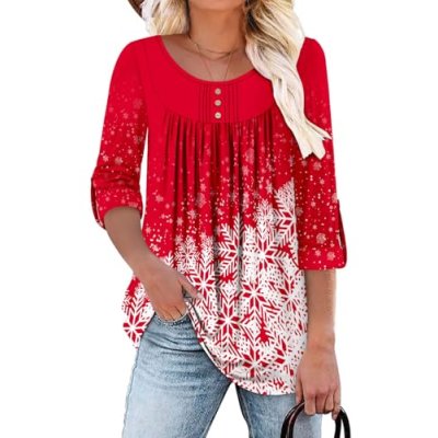 CHICZONE Lady Round Neck Top Long Sleeve Buttons…